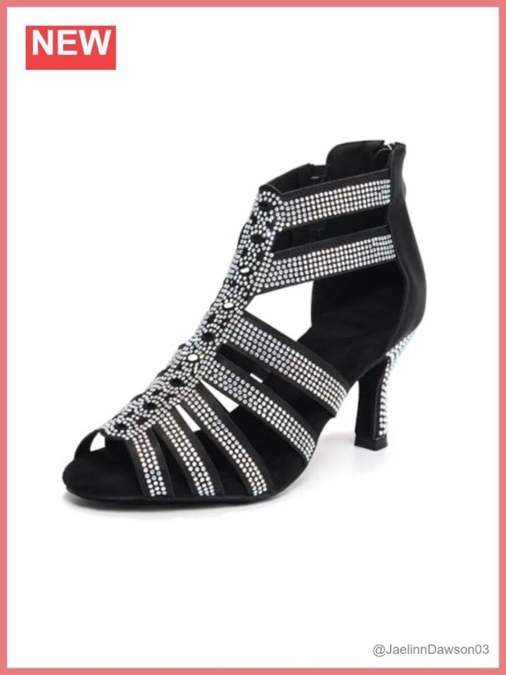 Rhinestone Latin Dance Boots High Heel Salsa Ballroom Peep Toe Ankle Strap